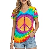 Women Hippie Shirt 60s 70s Peace Love Graphic Tie Dye V-Neck Tshirt Vintage Hippie Style Tee Tops
