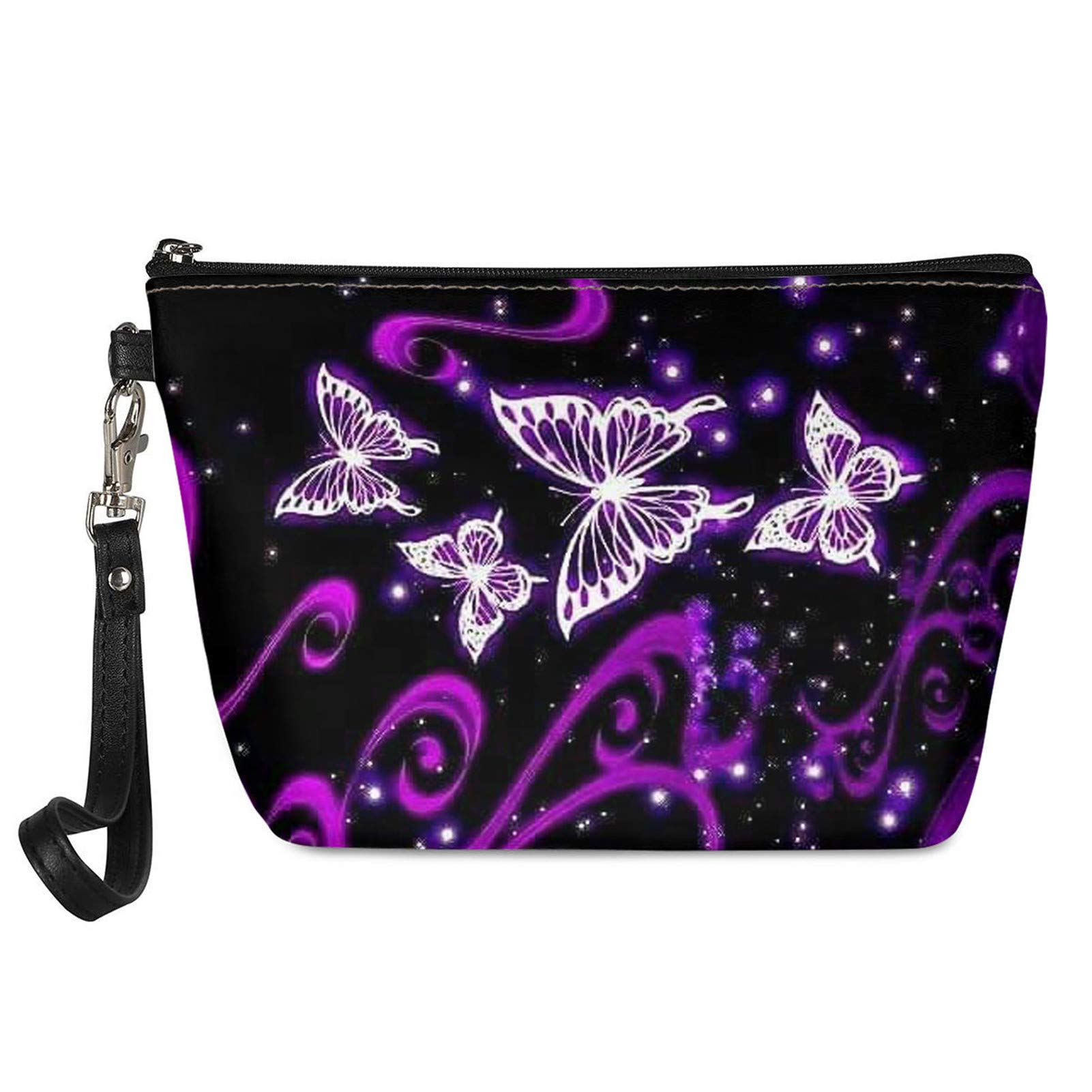 Showudesigns Butterfly Makeup Bag for Girls Teens Women's Cosmetic Bag Travel Portable Coin Purse Pouch Toiletry Organizer Holiday Gifts Purple