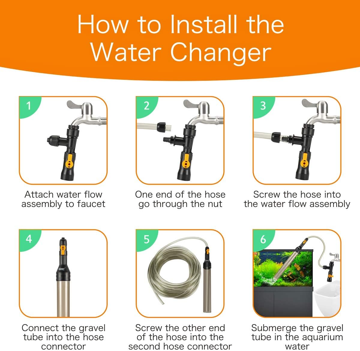 hygger 49ft Automatic Aquarium Water Changer, Siphon Fish Tank Gravel Vacuum Cleaner, with Flow Control Valve, Water Hose : Pet Supplies