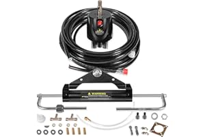 E-COWLBOY Upgrade 150HP Hydraulic Outboard Steering Kit,Built-in Two-Way Lock Cylinder, 409.7 kgf Output Force,150 HP Helm Pump,26ft Cuttable Hoses for Single-Engine Boats,Pontoons, Fishing Boats & Inflatables