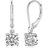 YODEWA Moissanite Earrings for Women, 1CT-2CT/Pair D Color Brilliant Round Cut 18K White Gold Plated Sterling Silver Leverback Drop Dangle Earrings