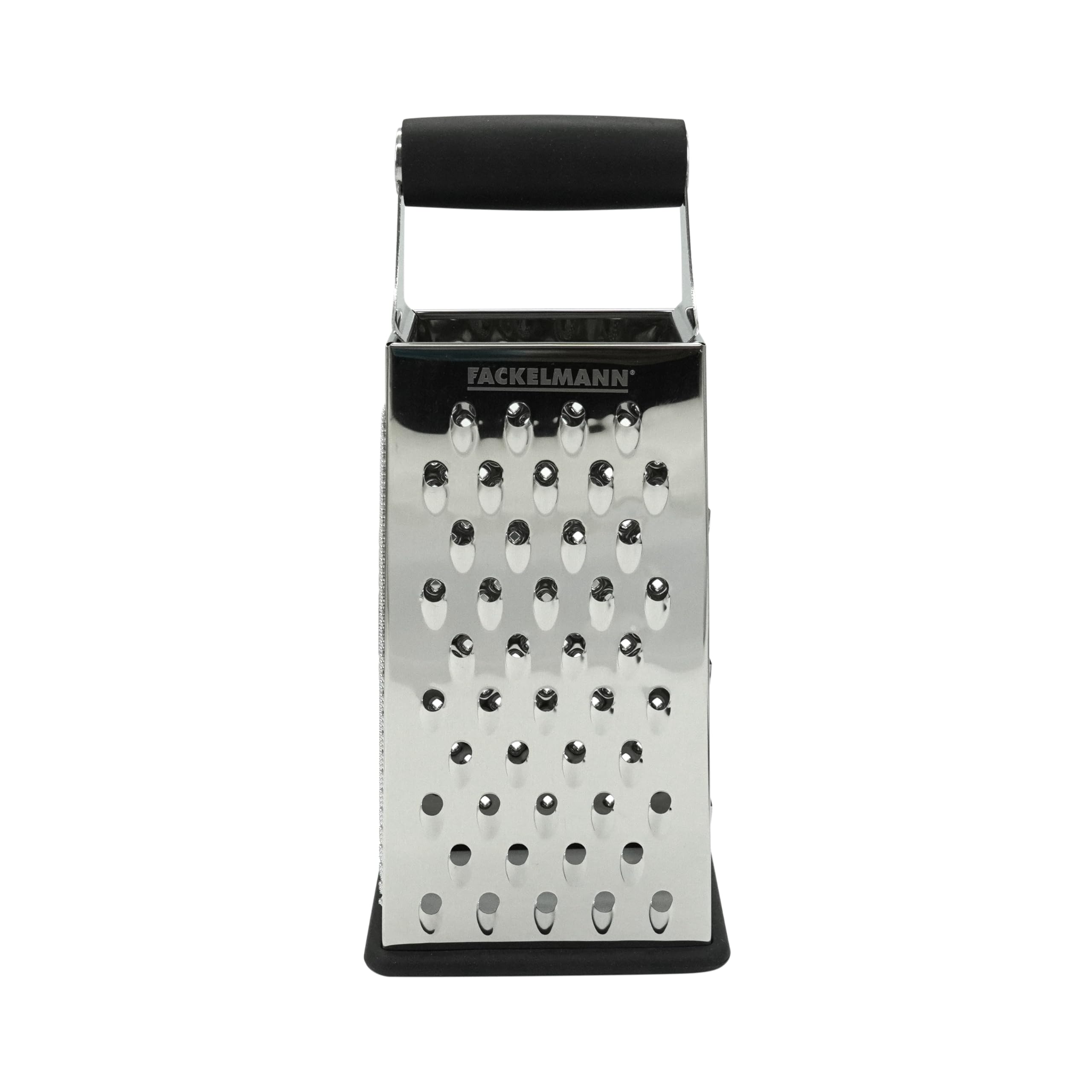 Fackelmann 4 Sided Universal Grater, Box Grater, with Comfort Grip Handle, Stainless Steel, 24.5x10x8cm, Silver & Black