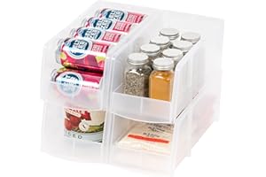 IRIS USA Inc. 13" x 6" x 5" Large Plastic Stackable Open Front Organizer bin Caddy Basket for Refrigerator Freezer Kitchen Pantry Cabinet Workshop Garage Classroom Office Crafts Supplies 4 Pack Clear