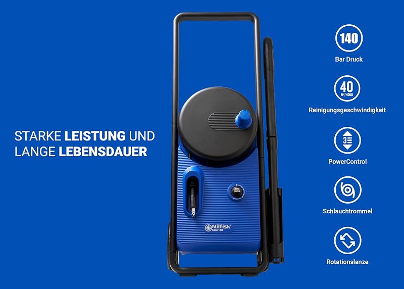 Hochdruckreiniger Core 140 Bar Druck mit PowerControl - Pressure Washer Für Terrassen, Werkstätten und Autos (1800 W)