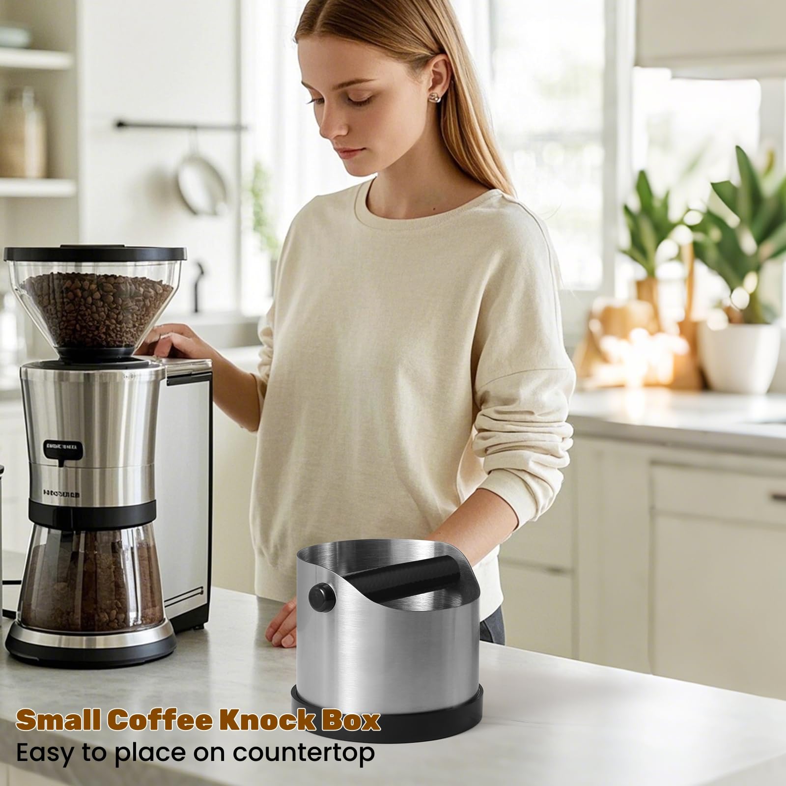 CHDEXU Abklopfbehälter für Siebträger, 700ml Klein Edelstahl Espresso Kaffee Knock Box, Abklopfschale Knock Box mit Abnehmbarer Knock Bar und Kaffeepinsel, Kaffeesatz Klopfbox mit Rutschfester Basis 6