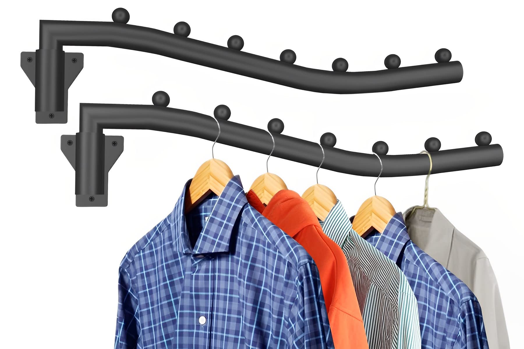Photo 1 of Folding Clothes Hanger Rack Swing Arm Hook Holder Clothing Hanging Garment Drying Closet Rod Storage Organizer Wall Mount Space Saving for Closet Organizer Bathroom Bedroom Laundry 2 Pack Black
