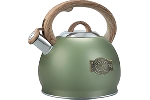 HAUCE RADIO Tea Kettle Stovetop, 2.7 Quart Stove Top Whistling Tea Kettle, Teapot Kettles with Food Grade Stainless Steel and Wood Pattern Handle, Suitable for All Heat Sources