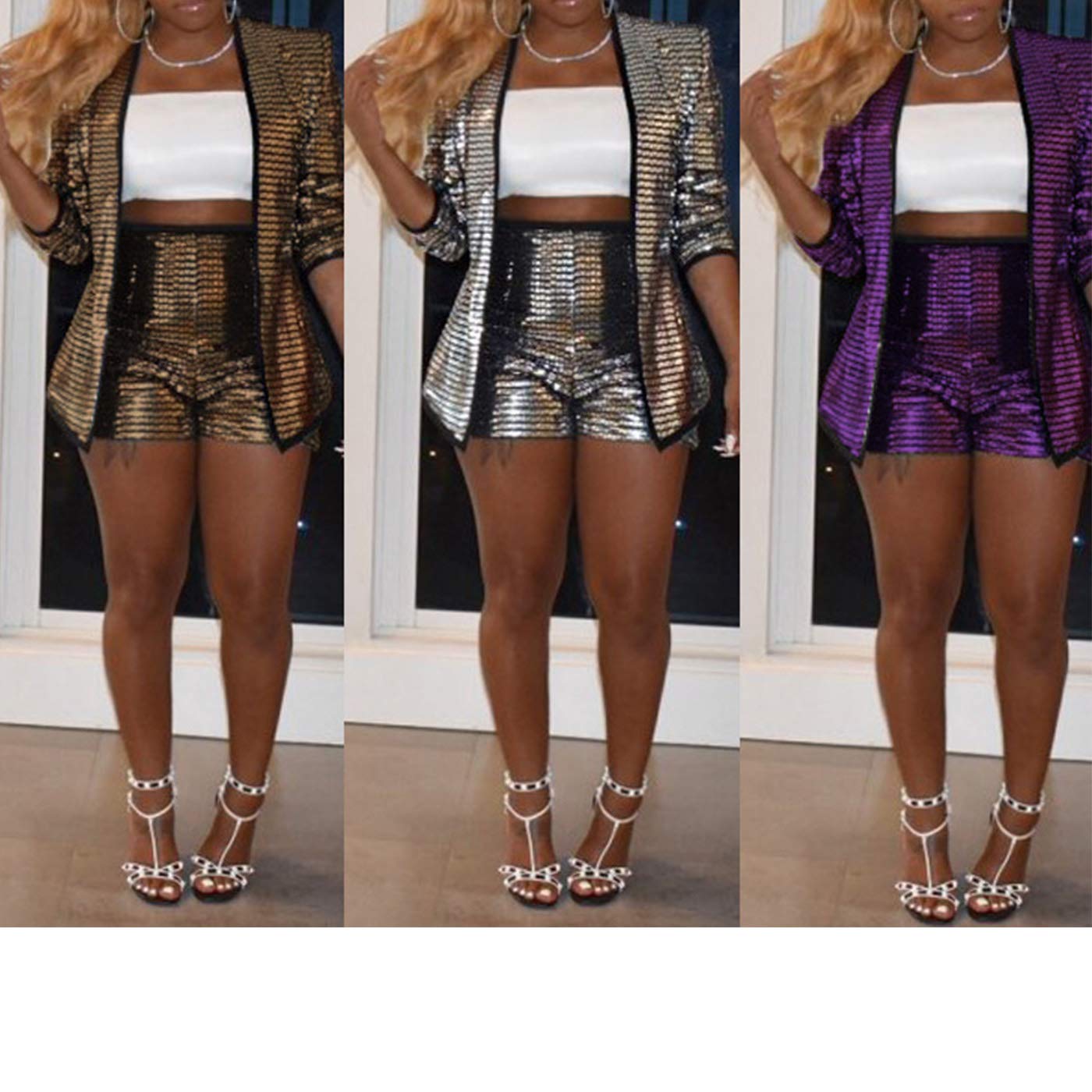 sequin shorts and blazer