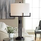 Franklin Iron Works Idira Modern Industrial Minimalist Style Table Lamp 31.5" Tall Black Metal White Drum Shade Decor for Liv