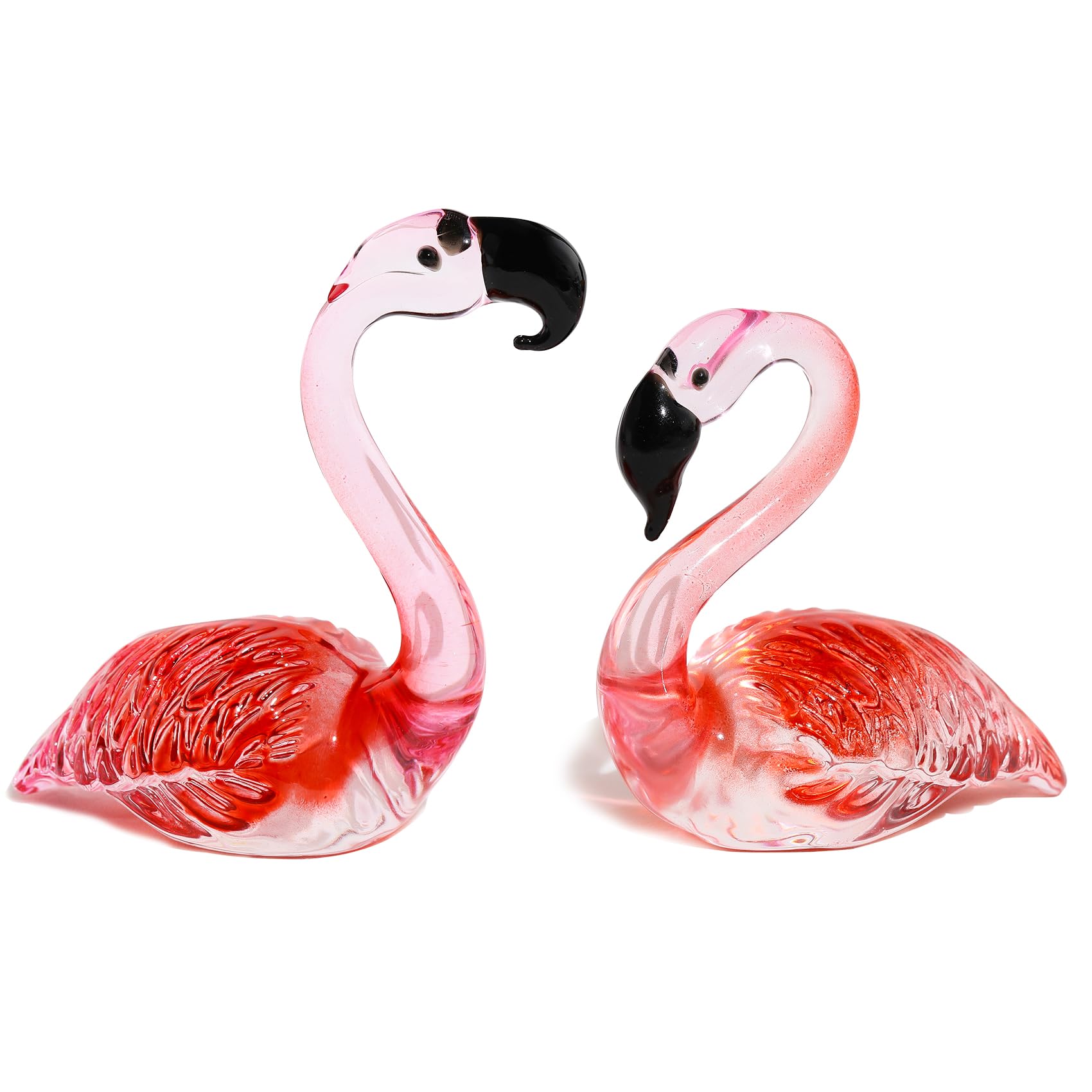 Movdyka 2 Pcs Glass Hand Blown Art Flamingo Collectible Figurine Ornaments, Crystal Flamingo Animal Decorative Gifts for Couples