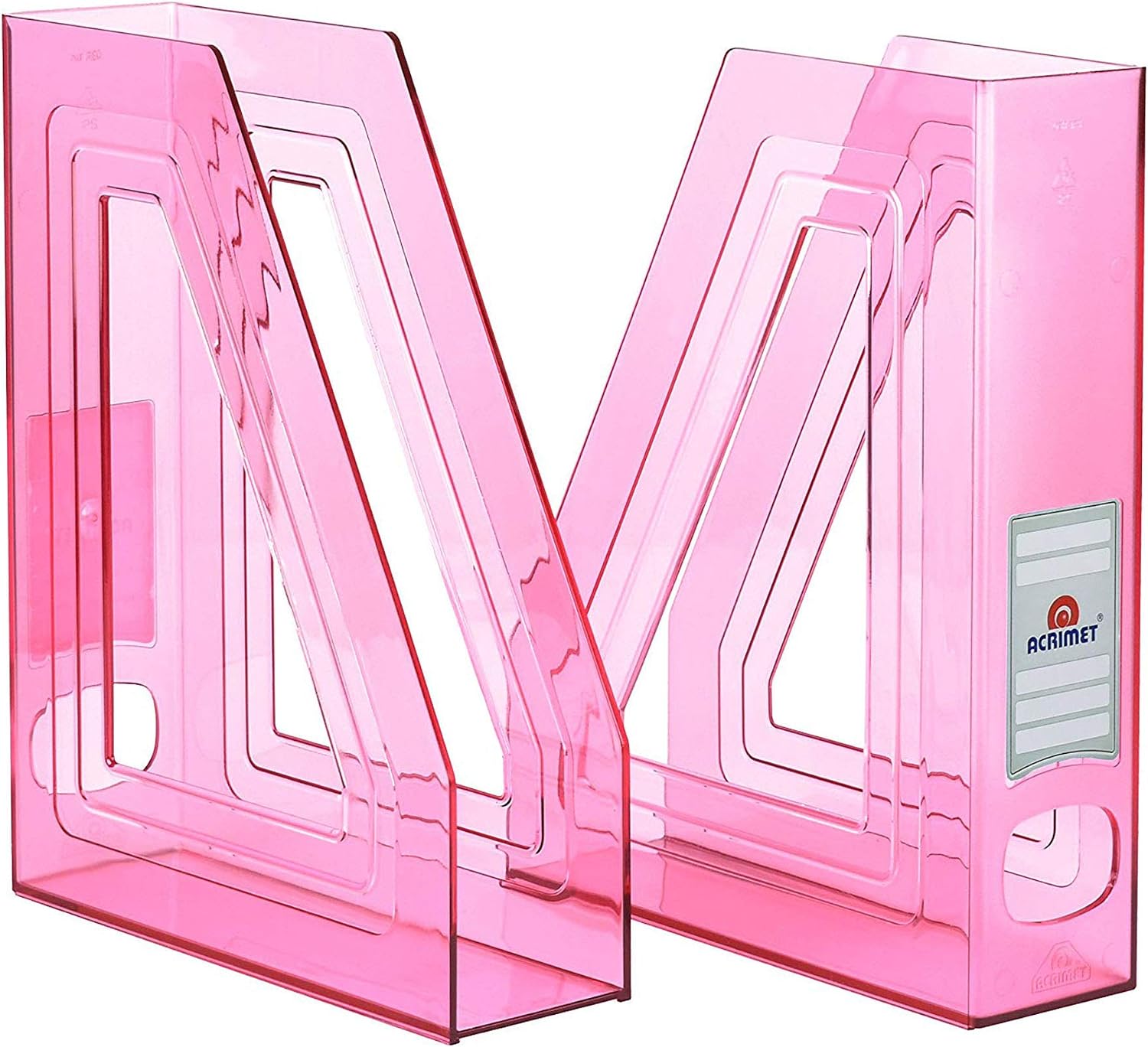 Acrimet Magazine File Holder Rack Organizer (Plastic) (Clear Pink Color) (2 Pack) - Image 3