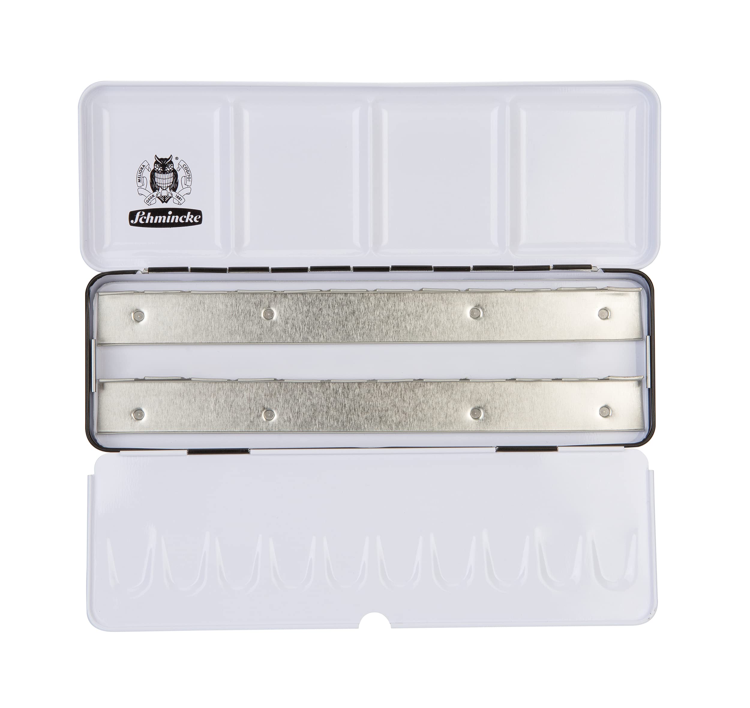 Schmincke - HORADAM AQUARELL Empty box 74 924 097, black metal box with mixing palette for individual filling with 24 x 1/2 or 12 x 1/1 cells HORADAM AQUARELL