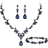 Crysdue Wedding Jewelry Set for Women Bride Bridesmaid, Stunning Marquise Rhinestone Crystal Floral Leaf Vine Pendant Necklace Dangle Earrings Bracelet for Prom Party