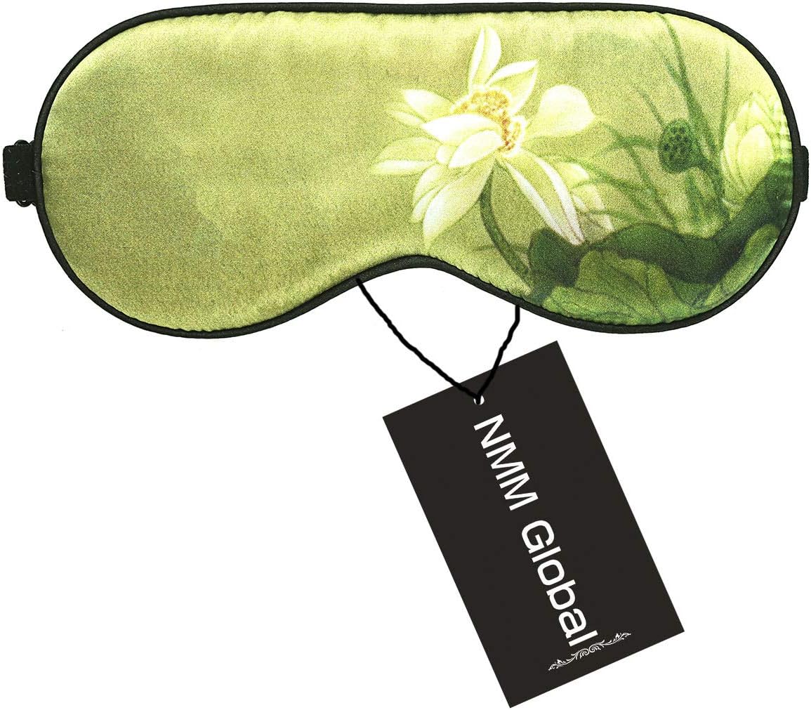 NMM Global 100% Mulberry Silk Sleep Mask Blackout, Cute Natural Sleeping Mask with Adjustable Elastic Strap, Satin Eye Cover for Men Women Adults (Lotus)