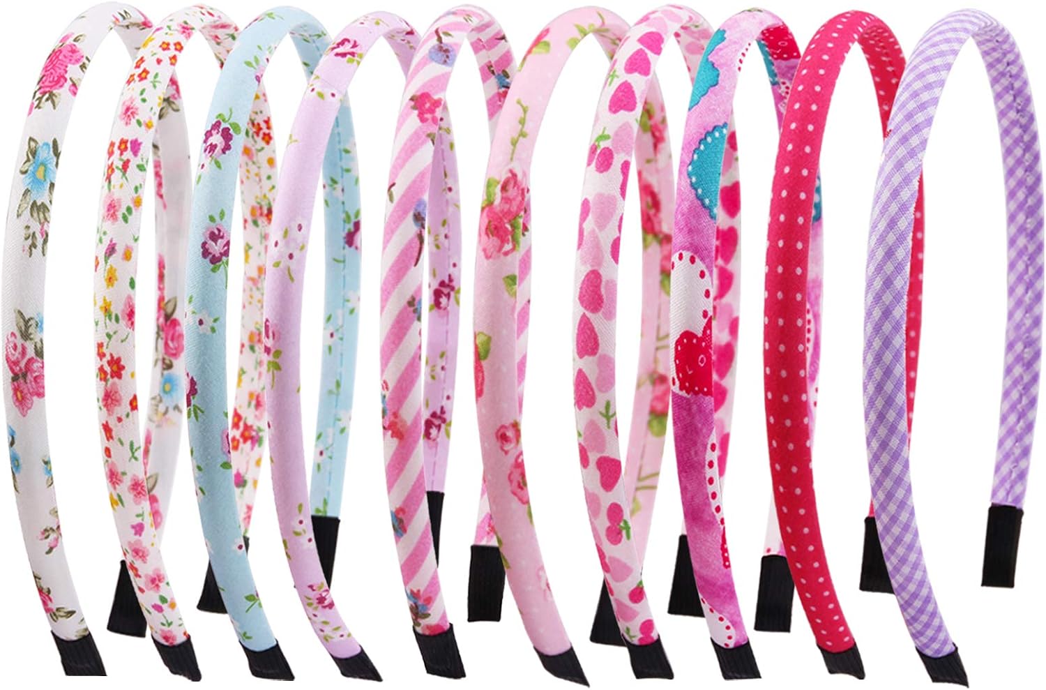 Candygirl 10 Pieces Alice Band Girls Headbands Floral Fabric Headbands for Girls Headband for Kids Polka Dots Heart Covered Hairbands