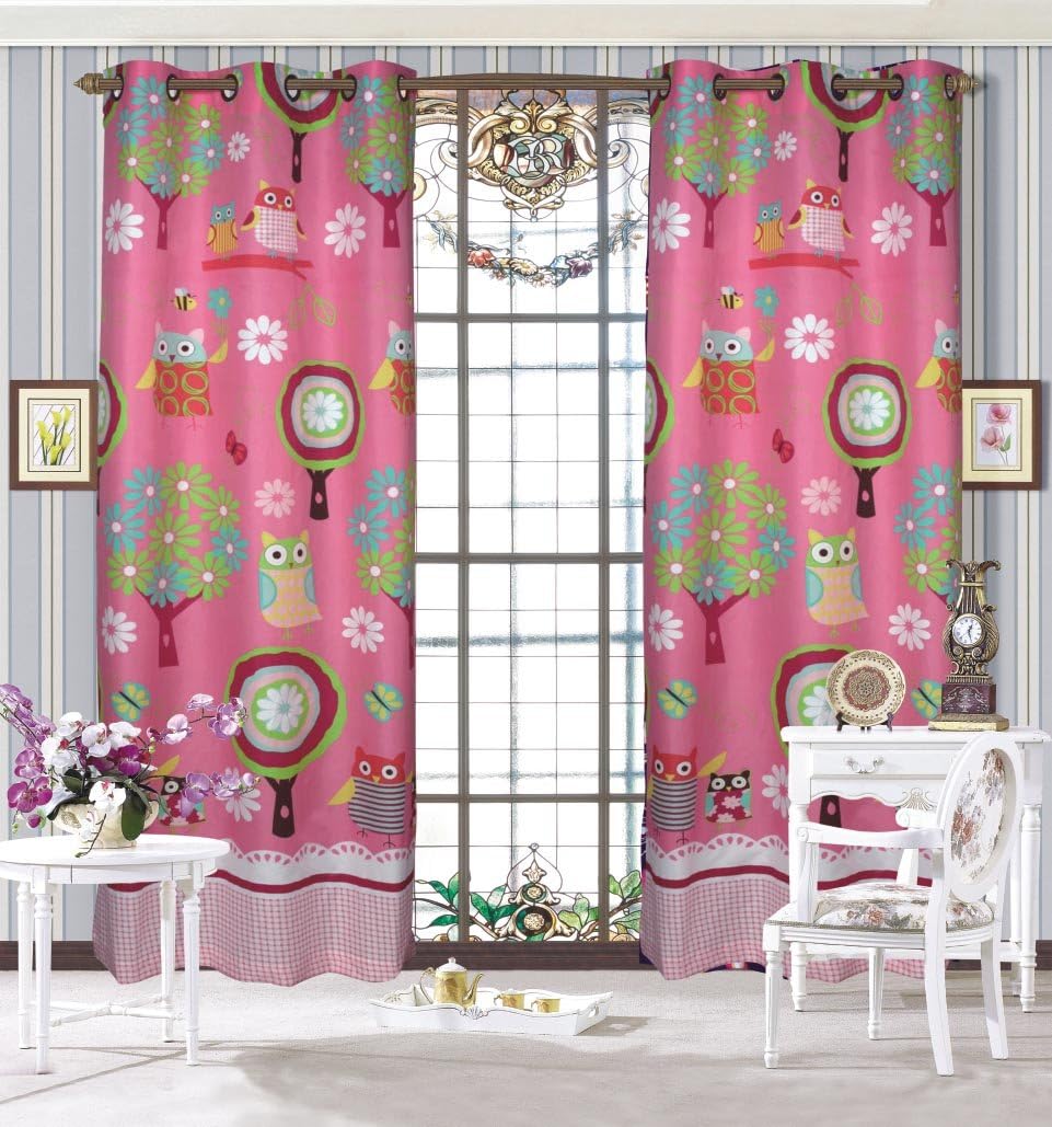 Mk Collection Bedspread Teens/girls Owl Pink 2 Panel Curtain New