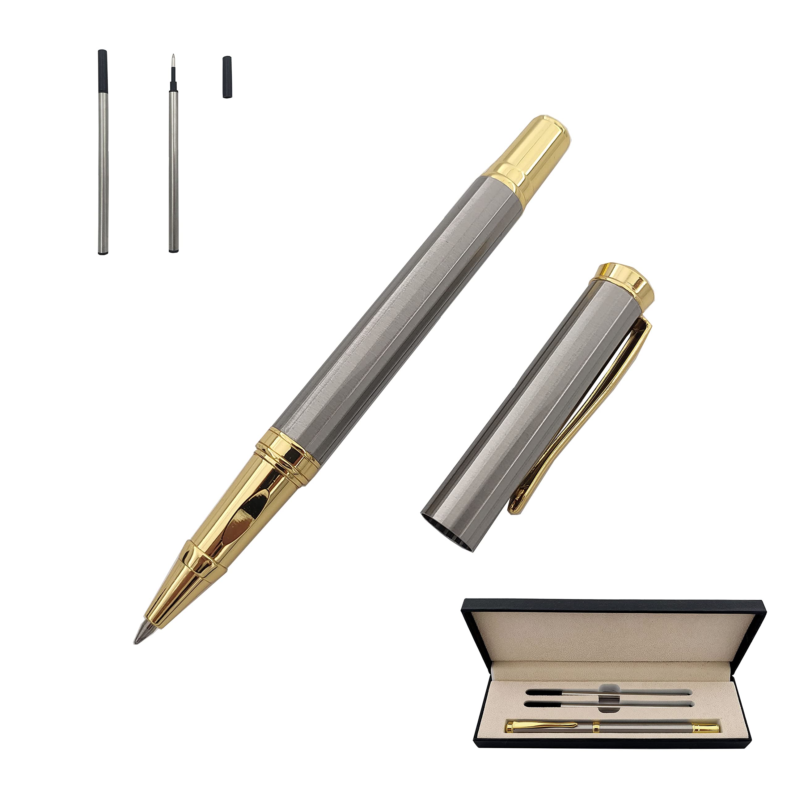 Accod Metal Signature Pen Office Rollerball Pen Business Gift Pen with 2 Refills High-end Gift Box Comfortable Grip Business Ballpoint Pen for Office Family Business Partners (Silver)