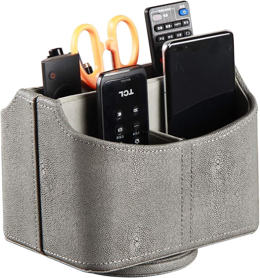 Leather Remote Control Holder, 360 Degree Spinning Desk TV Remote Caddy