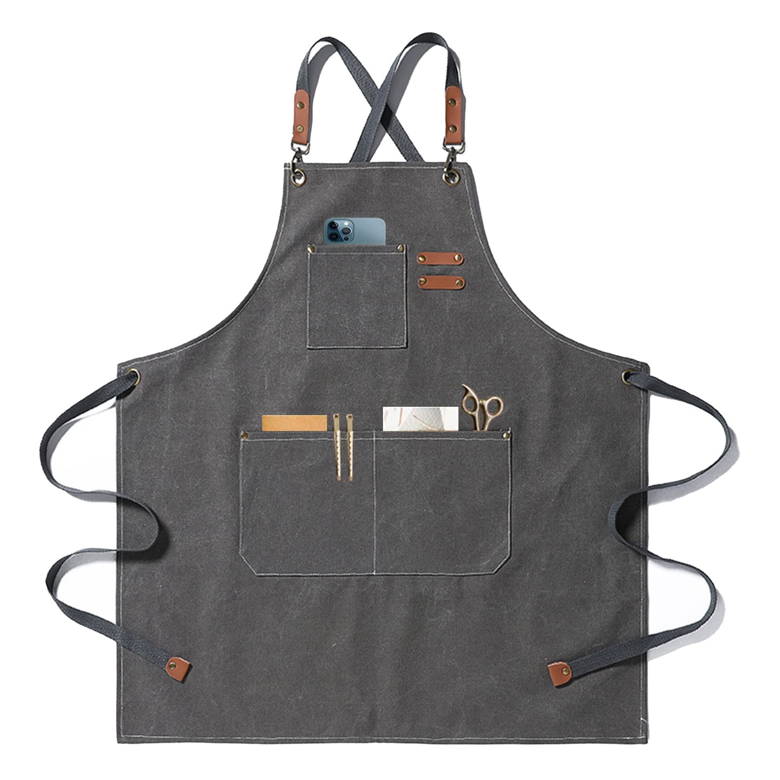 Gaf Nuncew Aprons for Men, Heavy Duty Canvas Work Apron with 3 Pockets & Adjustable Ties for BBQ, Gardening, Woodworking, Painting, Welding (Grey)