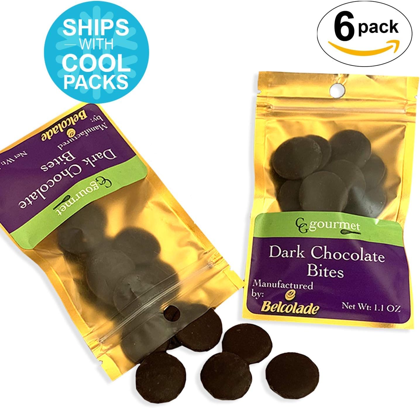 Dark Chocolate Bites 9 OZ | Healthy Snack 6-PACKS of 1.5 oz each (Belcoalde Belgian Chocolate)
