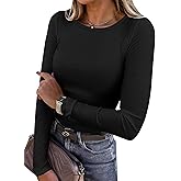 BIDITANLE Women's Long Sleeve Ribbed Knit Tee Slim Fit Crewneck Stretch Top Casual Basic Shirts