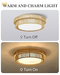 LED Rattan Ceiling Light, HWH Boho Light Fixtures