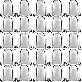 KUUQA 25Pcs White Drawstring Bags - Bulk Sport Gym Travel Backpacks