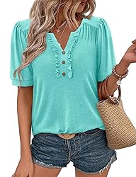KISSMODA Women's Tunic Tops Casual V Neck Short