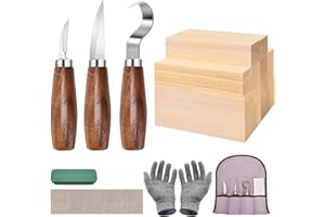 IVONNEY Wood Carving Kit, Whittling Kit for Beginners, Widdle Wood Kit Whittling Knife Set - Chip Carving Knife Set with 8pcs Basswood Wood Blocks & Gloves
