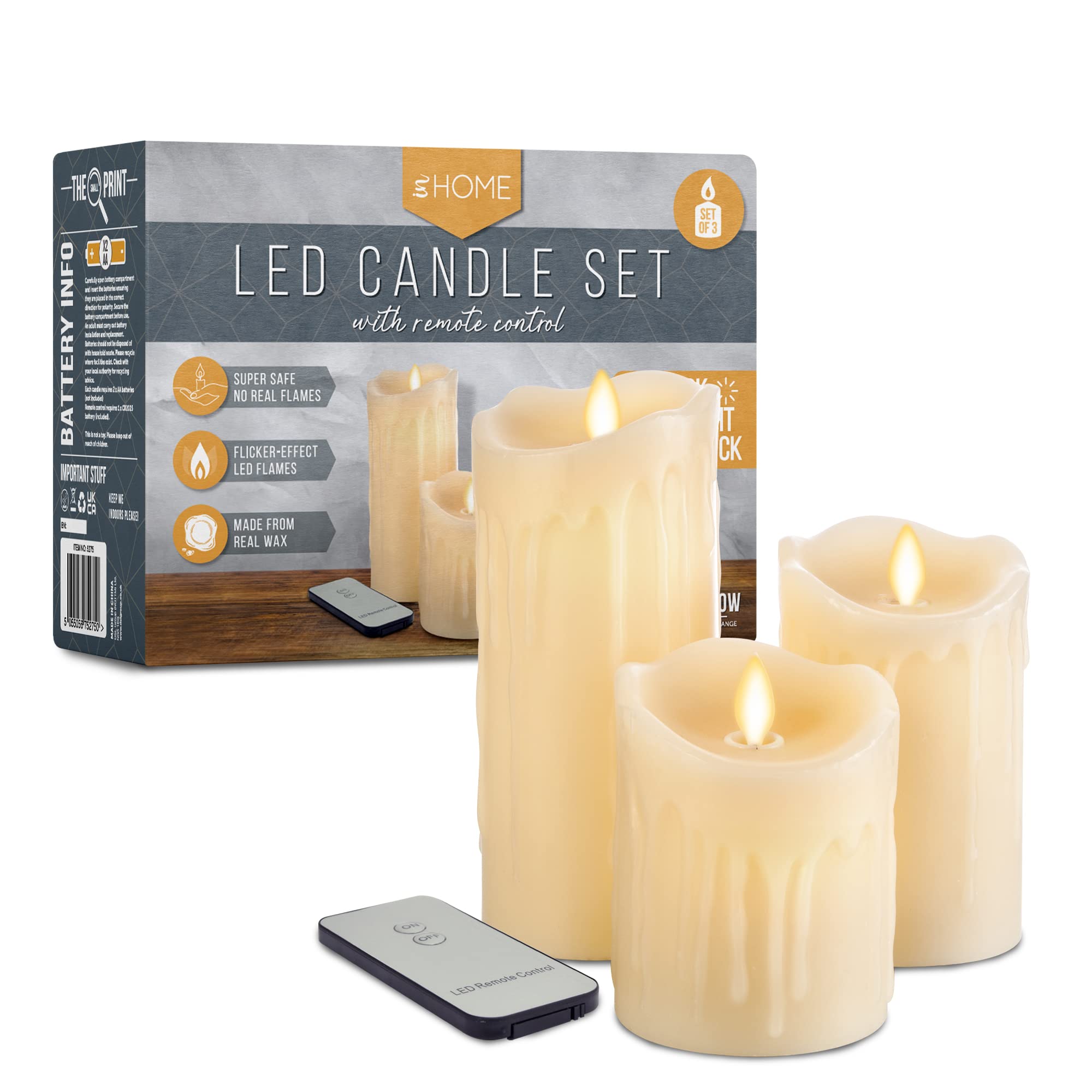 iN LED Candles Flickering – Electric Flameless Non Drip Dancing Candle with Remote – Battery Operated Candles Real Wax Candle Home (Set of 3)
