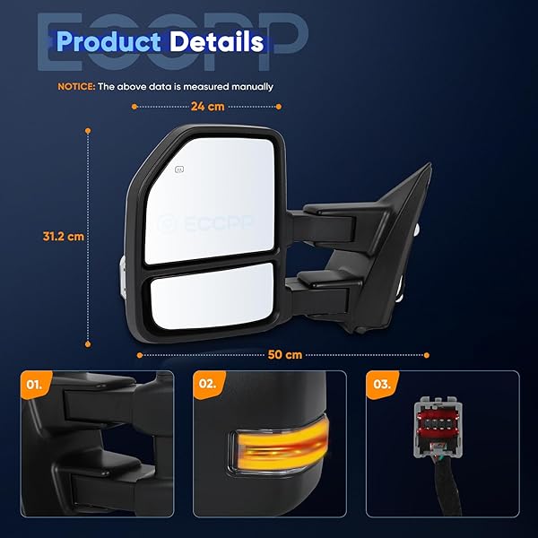 ECCPP TOWING MIRRORS FIT FOR 2015-2020 FOR FORD FOR F150 PICKUP TRUCK POWER ADJUSTED HEATED TURN SIGNAL LIGHT TEMPERATURE SENSOR BLACK CAP HOUSING A PAIR DRIVER AND PASSENGER SIDE