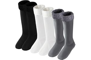 Zhanmai 3 Pairs Rain Boot Socks Fleece Boot-liner with Knitted Cuff Long Thermal Fleece Socks for Rain Boots