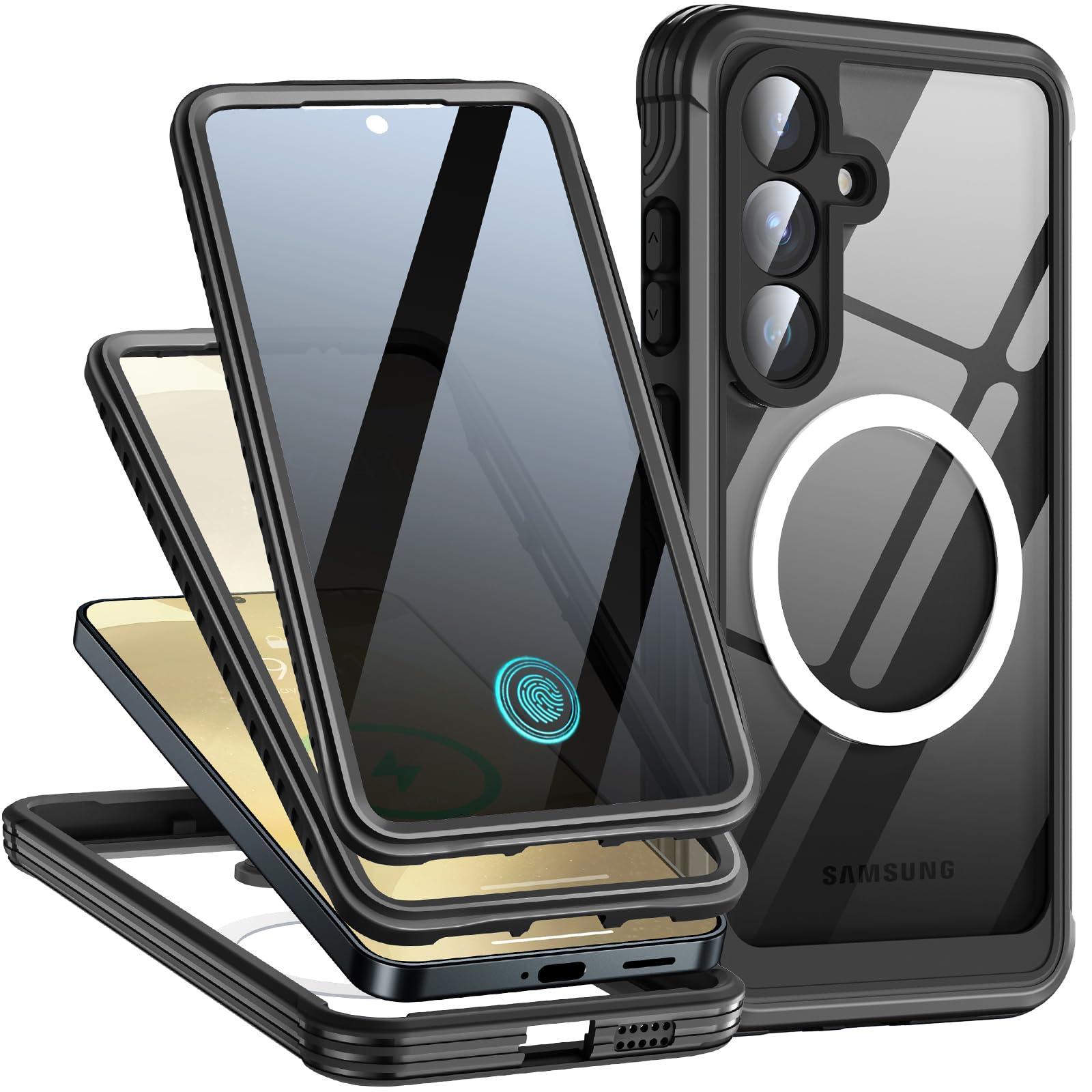 Magnetic for Samsung Galaxy S24 Plus Case with Privacy Screen Protector, Compatible with Magsafe, Military Grade Protection, Anti-peep Privacy Screen Full Body Shockproof Phone Cover 6.7", Black