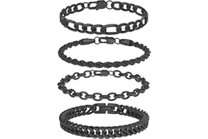 UHIBROS 316L Stainless Steel Chain Bracelet for Men Women, 18K Gold Sturdy Metal Link, Silver Black Cuban/Figaro/Paperclip/Rope Fashion Jewelry Set for Dad, Boyfriend, Husband, Girlfriend
