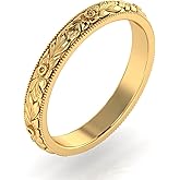 UNIQUE CAD DESIGN 3mm Handmade Leaf Vintage Style Victorian Filigree Engraved Wedding Band Ring