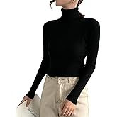 AstralElegance Women's Ribbed Turtleneck Sweater, Long Sleeve, Black, with High Neck