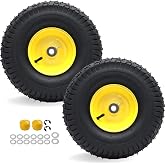 AR-PRO 15x6.00-6 Front Tire and Wheel, Compatible with John Deere 100/D100 | 3" Centered Hub, 3/4" Bushings, 4-Ply Pneumatic Tire, Riding Mower Front Wheel Assembly, Exact Replacement, 2-Pack