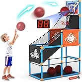 Handwell Arcade Basketball Game Set with Electronic Scoreboard&LED Light: Carnival Games Boy Toys Basketball Hoop Indoor Outdoor with 4 Balls & Air Pump Ideal Sports Toy Gifts for Kids 3-12 Years Old