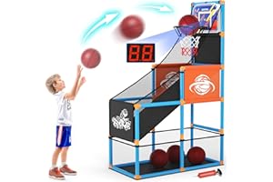 Handwell Arcade Basketball Game Set with Electronic Scoreboard&LED Light: Carnival Games Boy Toys Basketball Hoop Indoor Outdoor with 4 Balls & Air Pump Ideal Sports Toy Gifts for Kids 3-12 Years Old