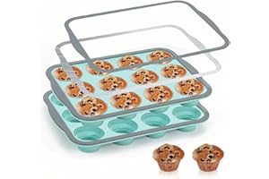 Silicone Muffin Pan for Baking with Metal Reinforced Frame, 12 Cup Regular Size Cupcake Pan, BPA Free Silicone Muffin Tray, C