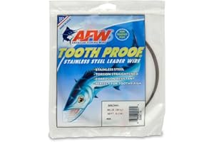 AFW Tooth Proof Stainless Steel Single Strand Hard Leader Wire - Bright and Camo for Shark, Barracuda, King Mackerel, Wahoo, Snook Bite Protection for Toothy Critters, Rigging Baits and Lures