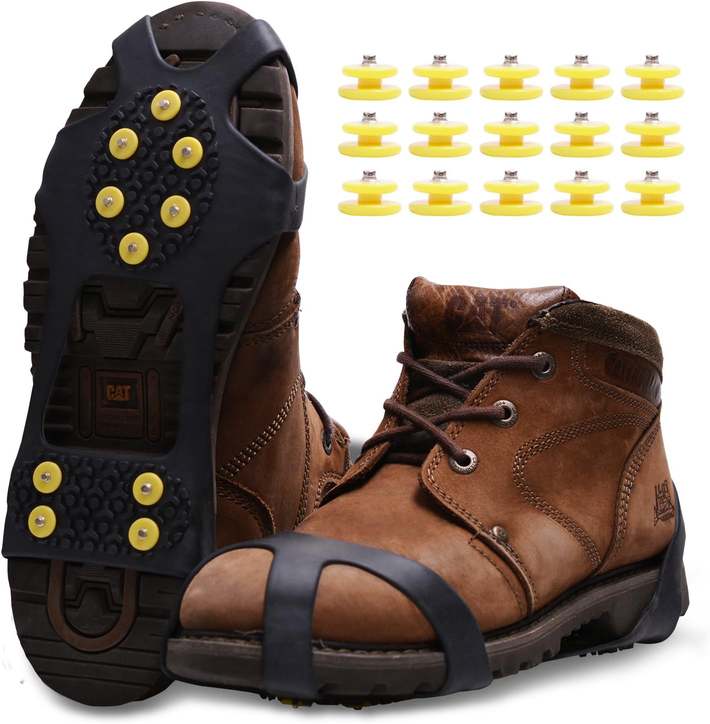 Ice Snow Grips, Anti Slip Winter Ice Grippers Snow Traction Cleats Crampon Spikers Ice Traction Slip on Boots Shoes Cover Fit for Hiking Fishing Climbing With 15-Pack Spare Snow Spikes