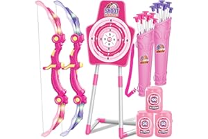 GMAOPHY Bow and Arrow Toys with LED Flash Lights for Girls 5 6 7 8 9 10 Year Old, Archery Set Indoor Outdoor Activity with 20 Suction Cup Arrows,Birthday Gifts for Girls