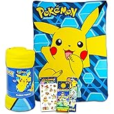Nintendo Pokemon Fleece Blanket Set - Bundle with 45"x 60" Pikachu Throw Blanket for Boys, Girls Plus Stickers, Bookmark, More | Pokemon Gift Set for Kids