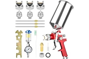 YUZES HVLP Spray Gun with 1.4/1.7/2.5mm Nozzles, 1000ml Aluminum Cup, Spray Paint Gun with Air Regulator, Water Oil Separator Filter, Paint Gun for Cars Primer, Auto Touch Up Paint, House, Furniture