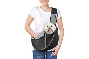 Pawaboo Dog Sling Carrier, Dog Papoose with Zipper Touch Pocket, Hand Free Breathable Mesh Puppy Carrier, Crossbody Satchel Dog Purse with Adjustable Strap for Outdoor Travel, Black, Large