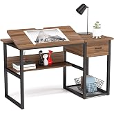 Tribesigns Drafting Table with Storage Drawers, Drawing Computer Desk Artist Craft Table Painting Desk Workstation with Shelves and Tiltable Tabletop for Students, Home Office