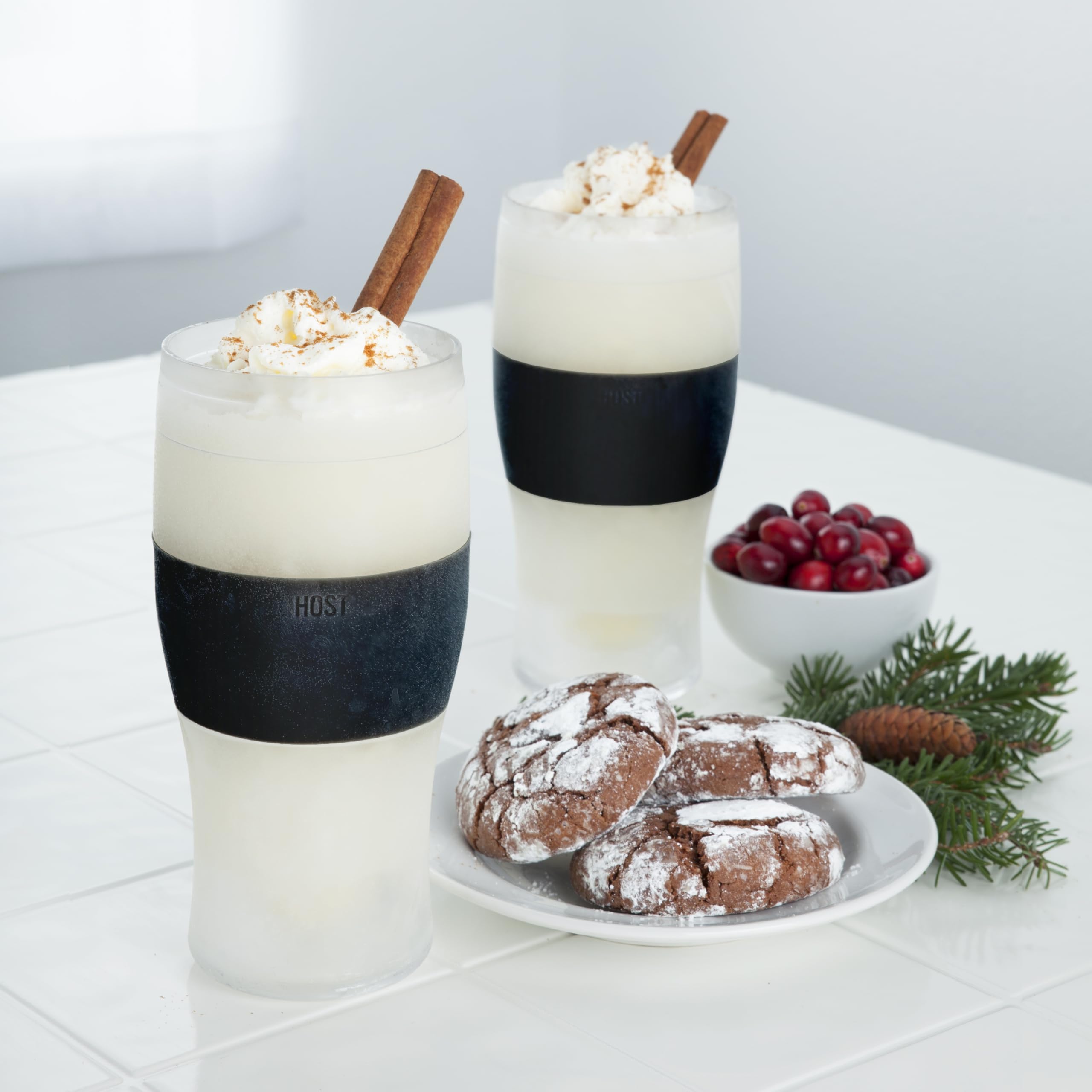 Host FREEZE Beer Glasses, Frozen Beer Mugs, Freezable Pint Glass Set, Insulated Pint Glass to Keep Your Drinks Cold, Double Walled Insulated Glasses, Tumbler for Iced Coffee, 16oz, Set of 2, Black