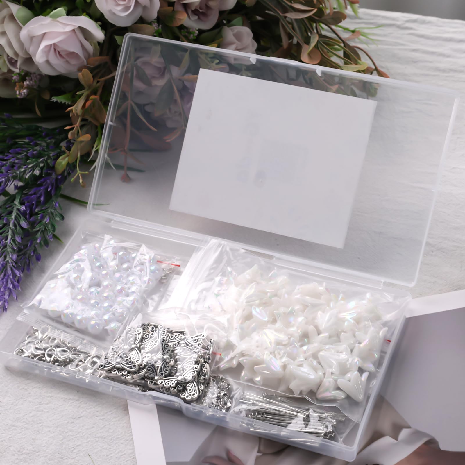 VGOODALL 50 Stück Schutzengel Selber Machen Set, Weiß Perlenengel Anhänger Basteln Charms Anhänger Perlen Engel Bastelset für DIY Basteln Charms Anhänger Schlüsselanhänger Engel