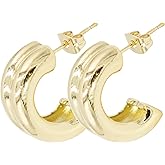 0.80 Classic Huggie Half Hoop Earrings, 14k Yellow Gold Filled Plated, Push Back Closures